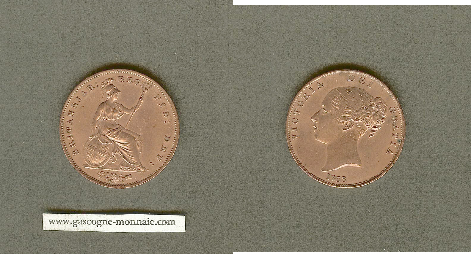 English penny 1858 AU+